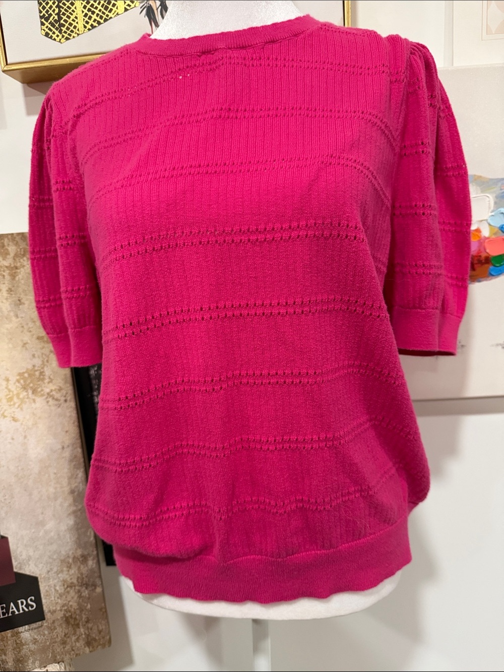 LOFT Fuchsia Short-Sleeve Crewneck Sweater